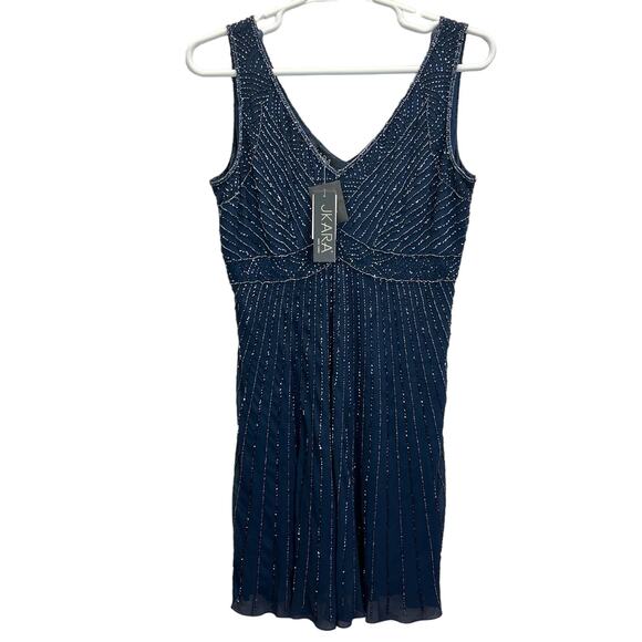 J Kara Dresses & Skirts - JKara Beaded Sleeveless Cocktail Dress Blue 14 V-Neck All Over Beading Flapper